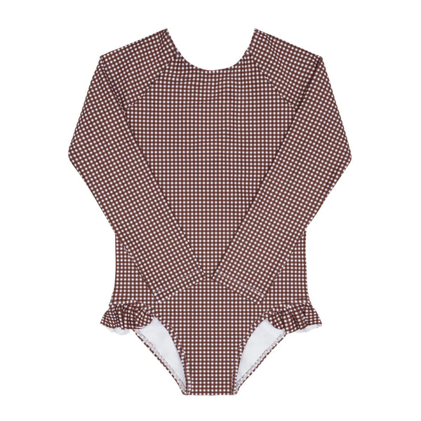 Minnow Girls Cocoa Gingham Rashguard One Piece