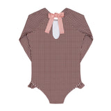 Minnow Girls Cocoa Gingham Rashguard One Piece