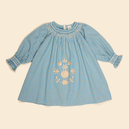 Apolina Cece Smock Dress ~ Tablecheck Marine