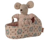 Maileg Baby Mouse in Carry Cot ~ Rose