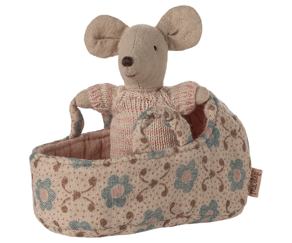 Maileg Baby Mouse in Carry Cot ~ Rose