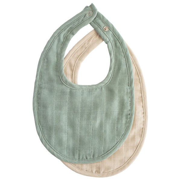 Mushie Muslin Bib 2 Pack ~ Roman Green/Fog