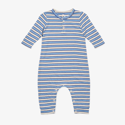 Oso & Me Campbell Romper ~ Blue Rugby Stripe