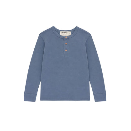 Go Gently Organic Long John Henley ~ French Blue