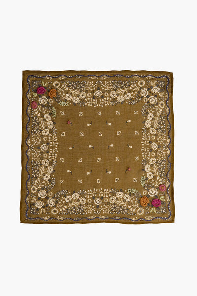 Chan Luu Embroidered Floral Bandana Olive