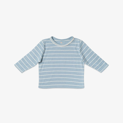 Oso & Me Baby Edward Tee ~ Dusty Blue Fine Stripe