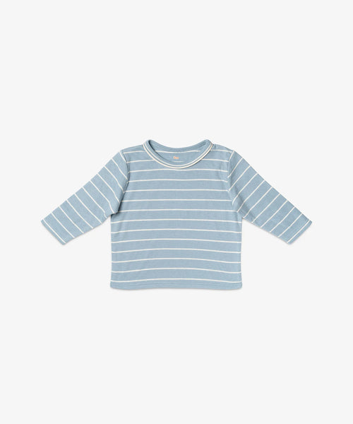 Oso & Me Baby Edward Tee ~ Dusty Blue Fine Stripe