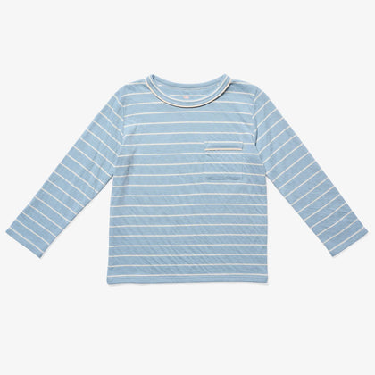 Oso & Me Edward T-Shirt ~ Dusty Blue Fine Stripe