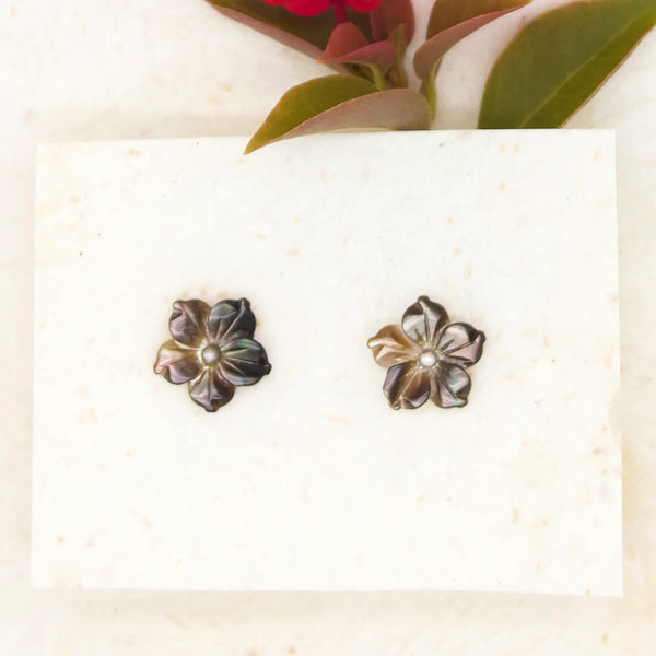 River Song Black Shell Flower Post Earrings