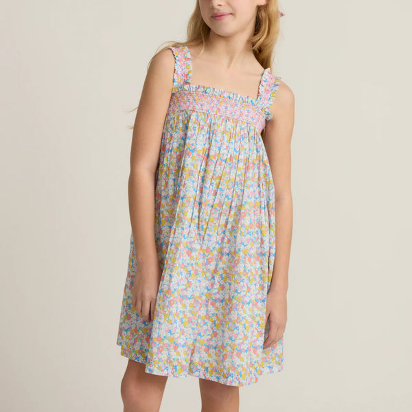 Minnow Girls Jasmine Blossom Smocked Ruffle Strap Dress