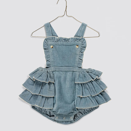 Little Cotton Clothes Velvet Dhalia Romper ~ Eggshell