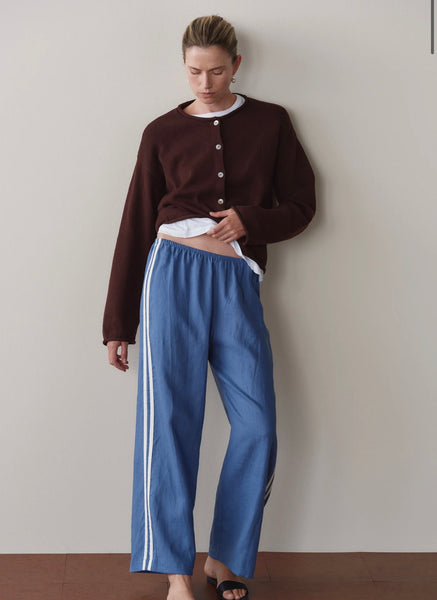 Donni Linen Stripe Crop Pant ~ Lapis