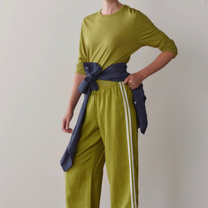 Donni Linen Stripe Crop Pant ~ Pistachio
