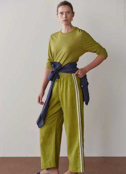 Donni Linen Stripe Crop Pant ~ Pistachio