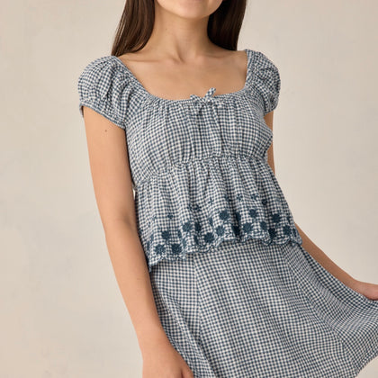 Rylee + Cru Teen Rylan Top ~ Marine Gingham