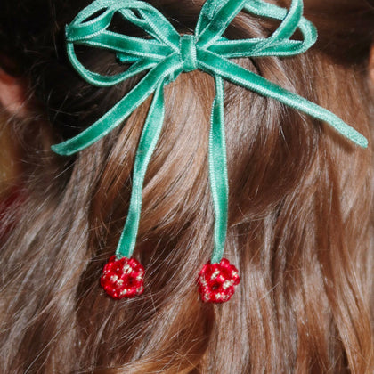 Konges Cherry Bow Hair Clips ~ 2 pack