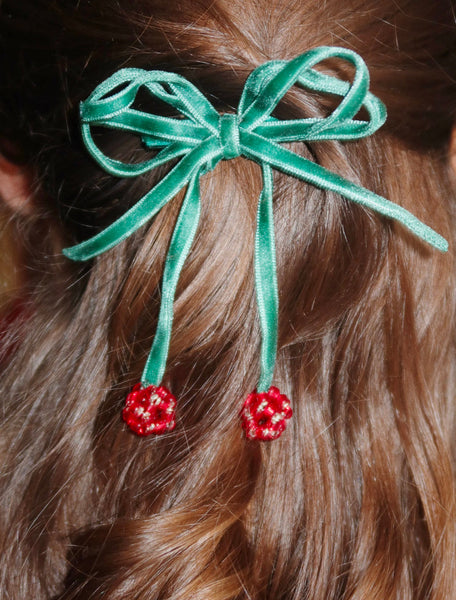 Konges Cherry Bow Hair Clips ~ 2 pack