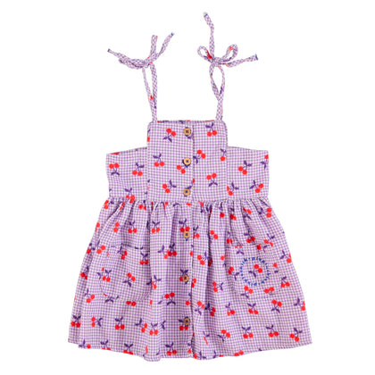 Piupiuchick Short Dress ~ Purple Check w/ Cherries