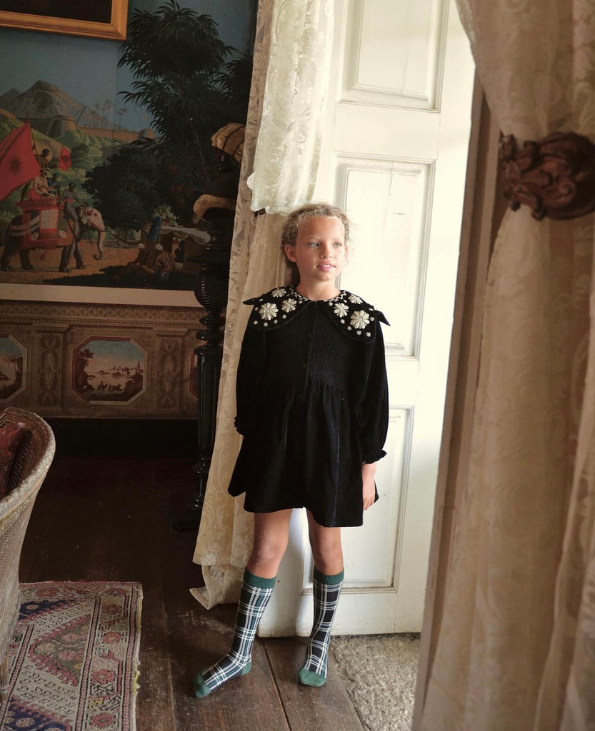 Bonjour Diary Black Velvet Tunic with Sun Flower Collar | Wee Mondine
