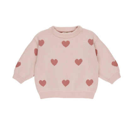 Quincy Mae Knit Heart Knit Sweater ~ Bubblegum