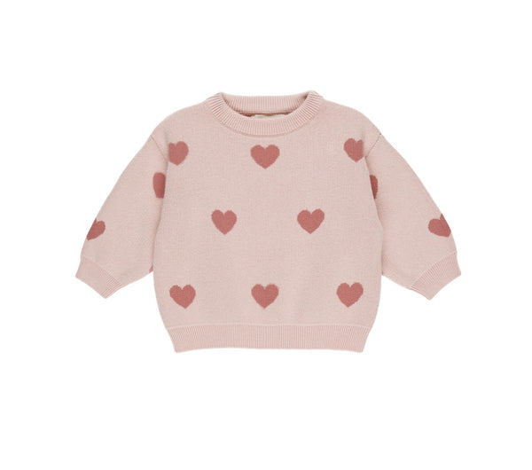 Quincy Mae Knit Heart Knit Sweater ~ Bubblegum