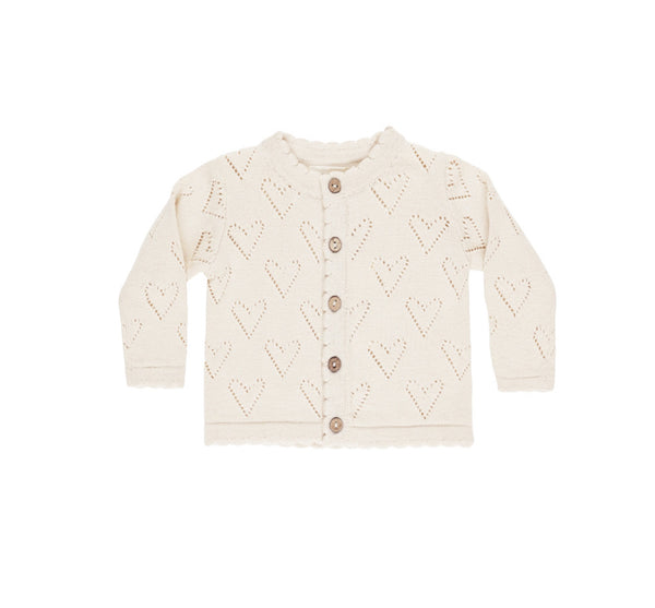 Quincy Mae Knit Heart Cardigan ~ Ivory