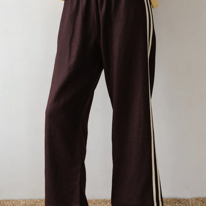 Donni Linen Stripe Crop Racer Pant ~ Espresso