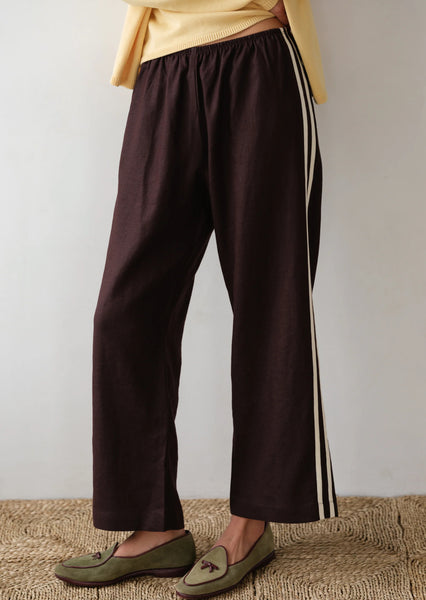 Donni Linen Stripe Crop Racer Pant ~ Espresso