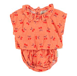 Piupiuchick Baby Blouse w/ Collar ~ Red Check with Cherries