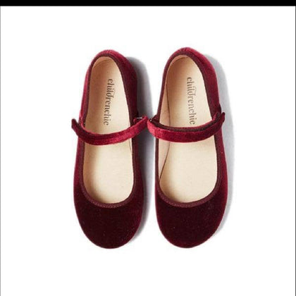 Childrenchic Classic Velvet Mary Janes ~ Burgundy