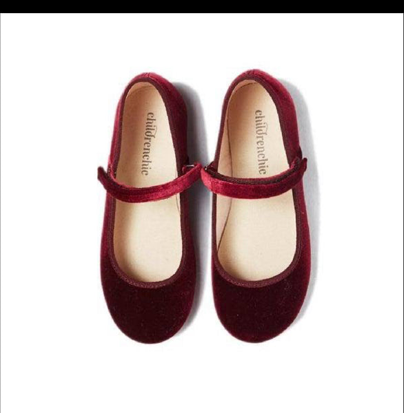Childrenchic Classic Velvet Mary Janes ~ Burgundy