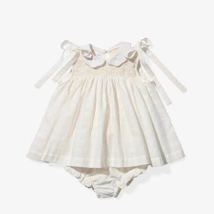 Oso & Me Olive Baby Dress ~ Cream Windowpane