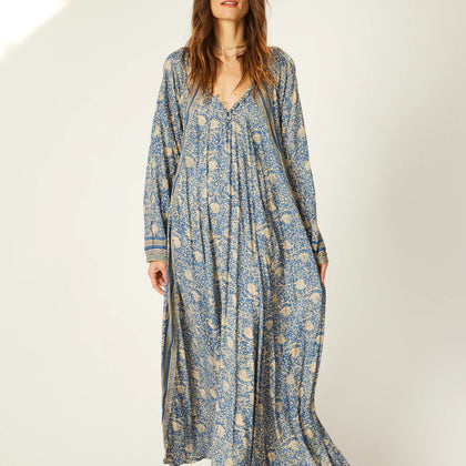 Natalie Martin Fiore Maxi Dress in Waterlily Blue