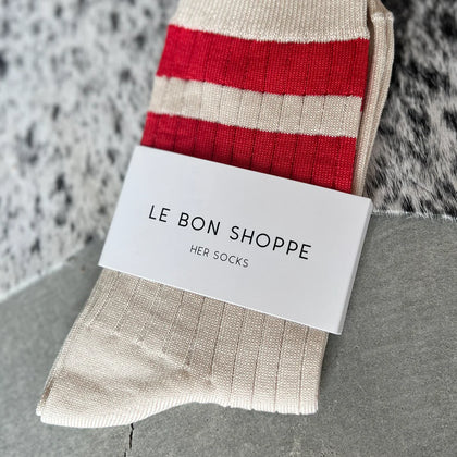 Le Bon Her Varsity Socks in Red Stripe