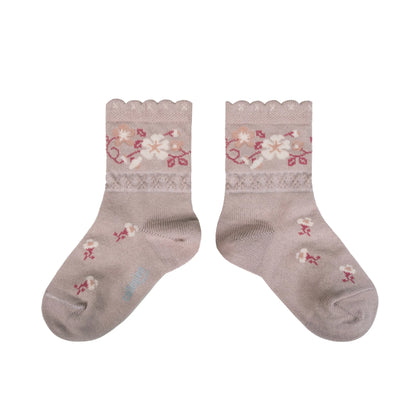 Collegien Camelia Jacquard Flower Ankle Socks - Vieux Rose