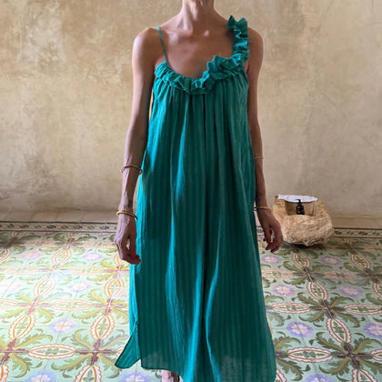 Two New York Plaid Ruffle Neck Dress ~ Emerald Green
