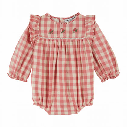 Emile at Ida Baby Romper ~ Carreaux Rose