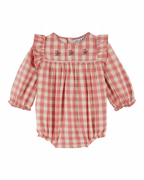 Emile at Ida Baby Romper ~ Carreaux Rose