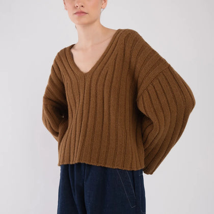 Micaela Greg Golden Cropped Rib Pullover