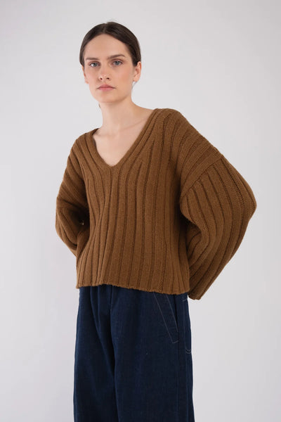 Micaela Greg Golden Cropped Rib Pullover