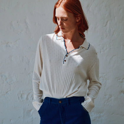 Emile et Ida Women Creme Pointelle Polo