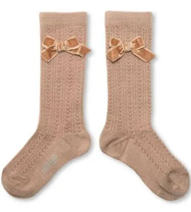 Collegien Isaure Pointelle Merino Knee Sock ~ Rose Bow