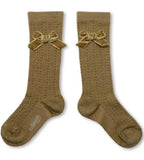 Collegien Isaure Pointelle Merino Knee Sock ~ Caramel Bow