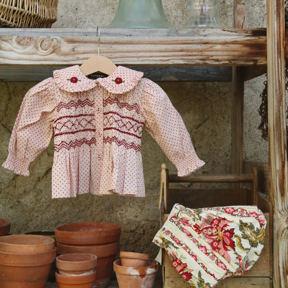 Bonjour Baby Blouse and Bloomer Set ~ Pink Dot