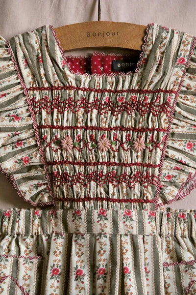 Bonjour Diary Apron Dress ~ Khaki Stripe