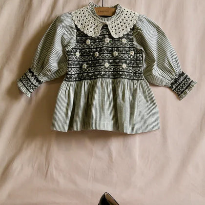 Bonjour Diary Handsmock Blouse ~ Black Stripe