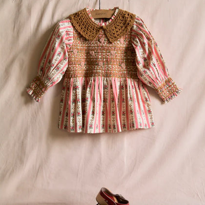 Bonjour Diary Handsmock Blouse ~ Pink Stripe