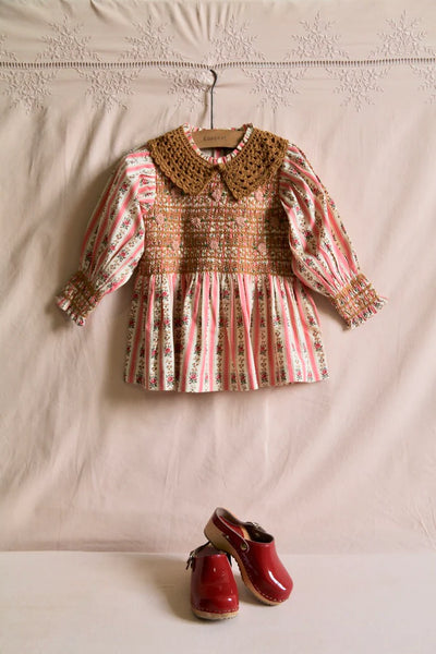 Bonjour Diary Handsmock Blouse ~ Pink Stripe