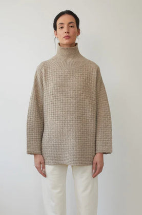 Wol Hide Lattice Turtleneck Sweater in Oatmeal