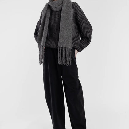 Micaela Greg Dark Grey Fringe Scarf